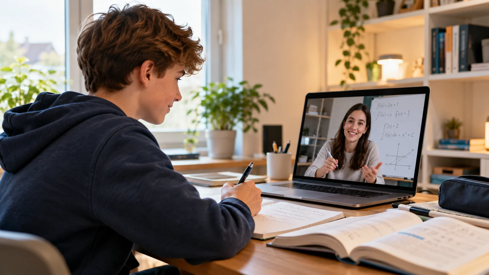 Symbolbild: Schüler nimmt von zu Hause an einer Online-Nachhilfestunde teil